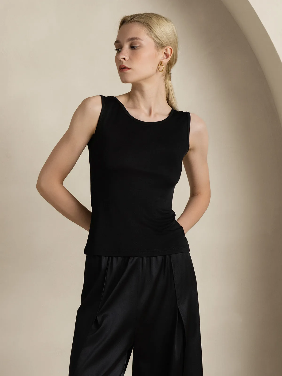 Silk Knitted Lounge Round-Neck Tank Top