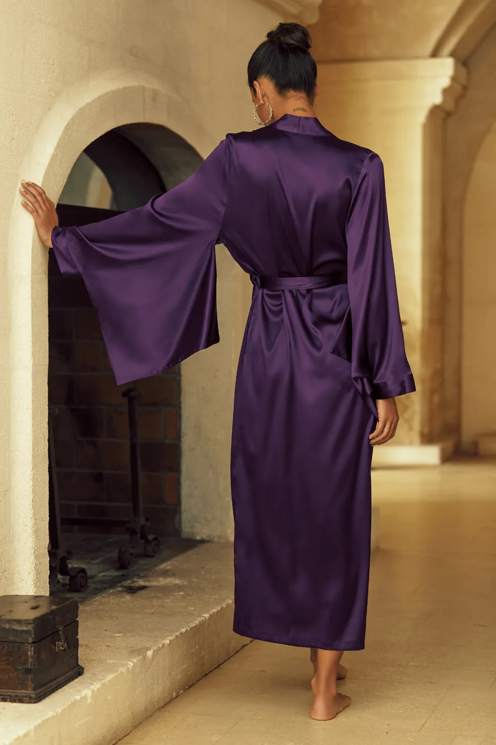 Sophia Long Silk Kimono Plum