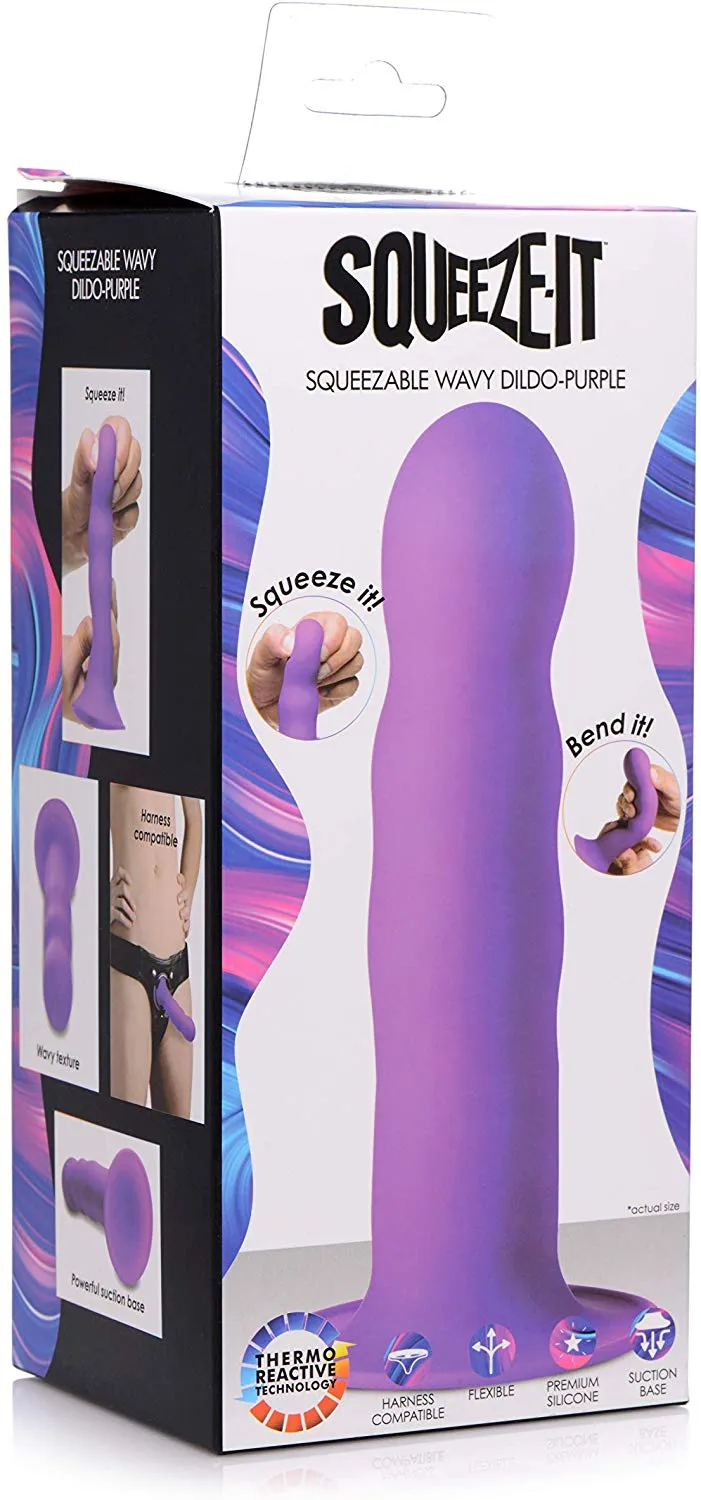 Squeezable Wavy Dildo - Purple