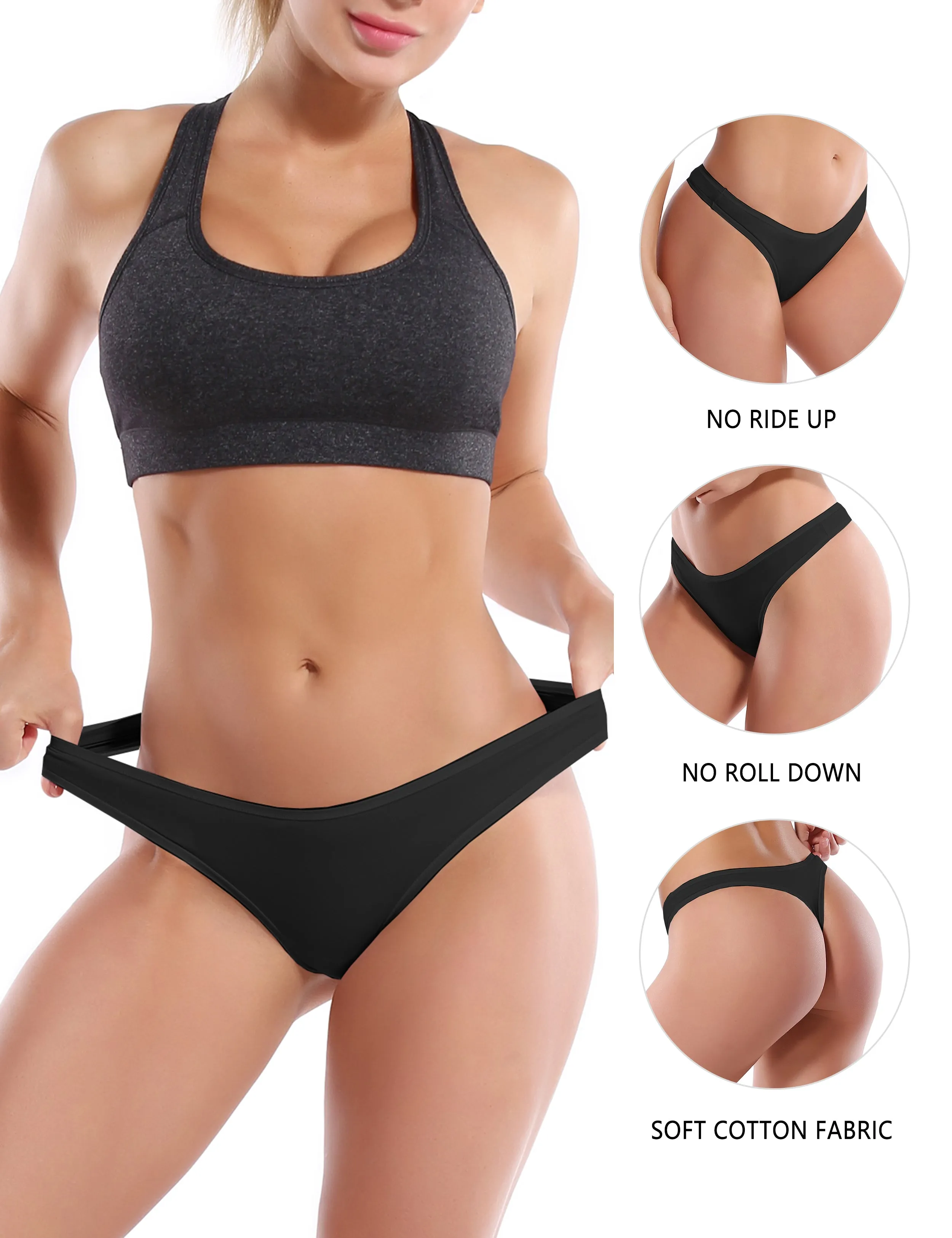 Super Soft Modal Sports Thongs underwear Black_Running