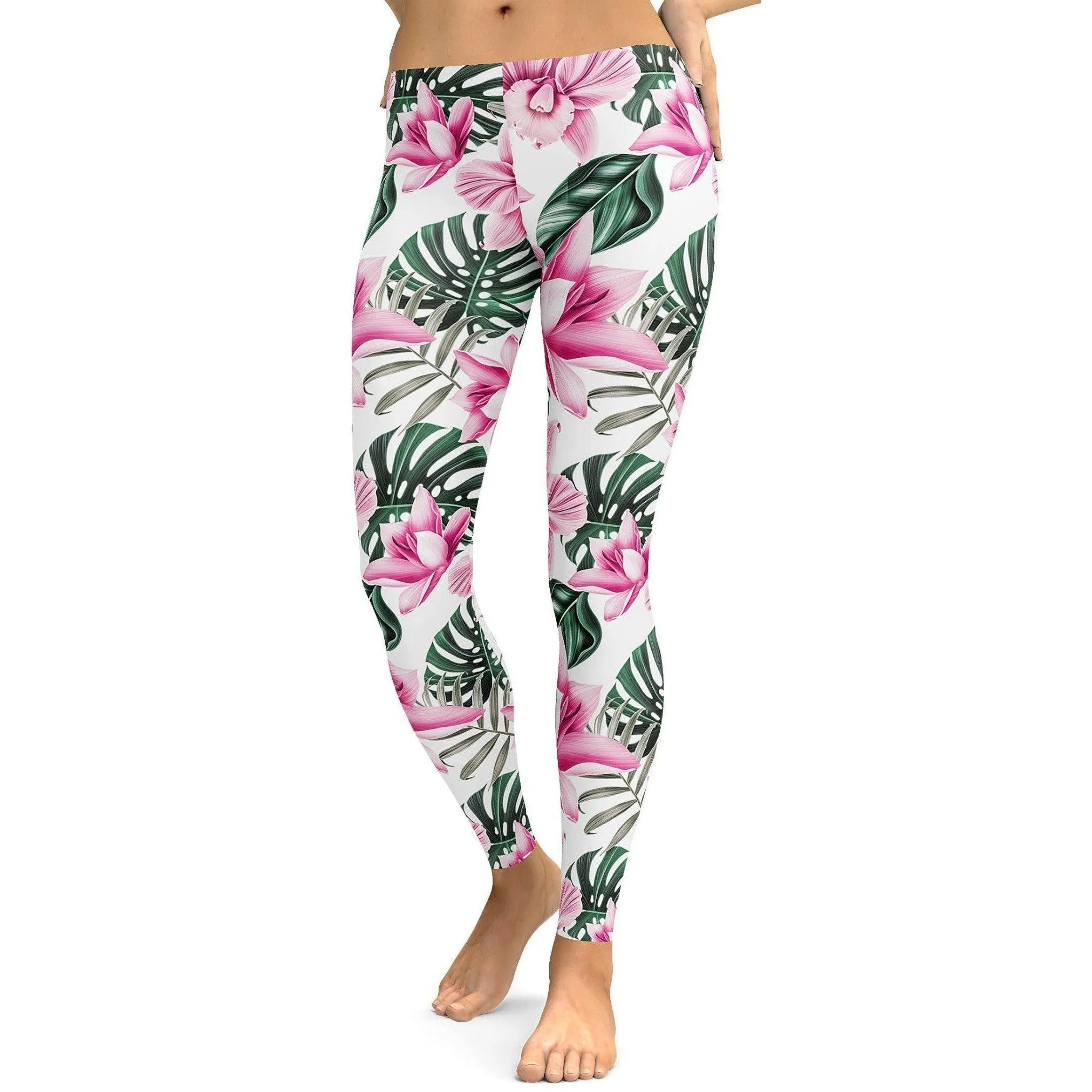 Tropical Floral White Leggings