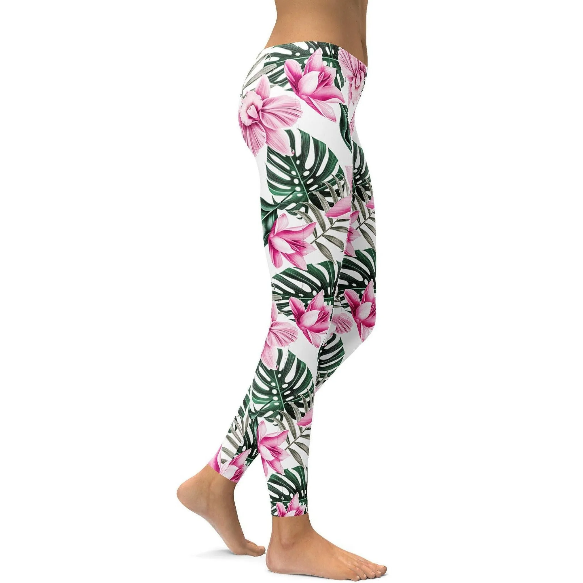 Tropical Floral White Leggings
