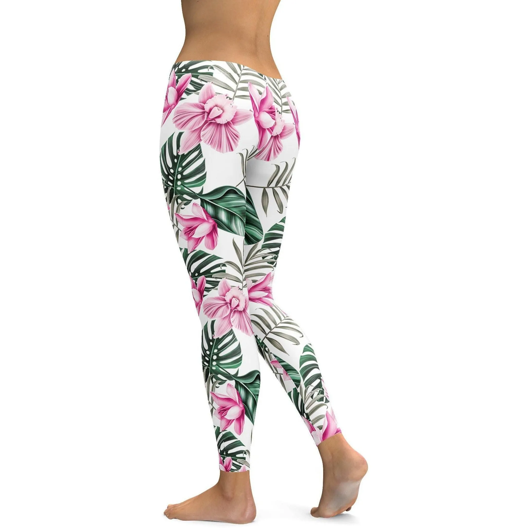 Tropical Floral White Leggings