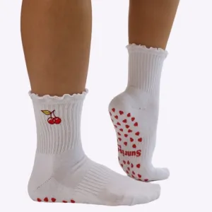 Very Cherry - Ruffle Grip Sock (Barre / Pilates)