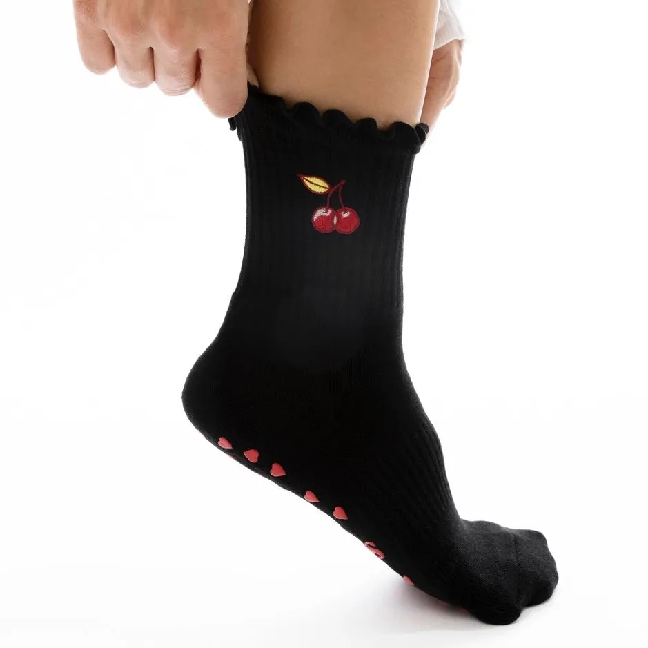Very Cherry - Ruffle Grip Sock (Barre / Pilates)