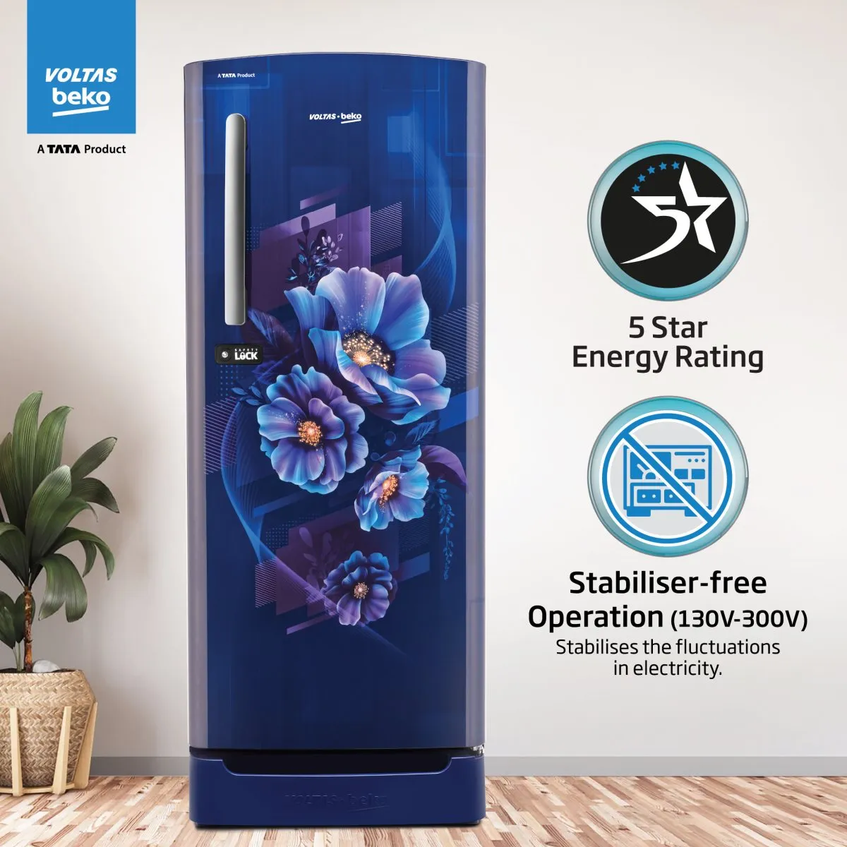 Voltas Beko 185 L, 5 Star, Direct Cool Single Door Refrigerator (Bonita Blue)