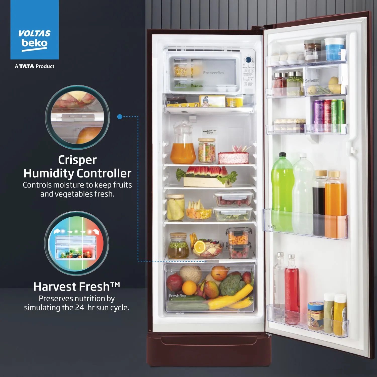 Voltas Beko 185 L, 5 Star, Direct Cool Single Door Refrigerator (Bonita Wine)