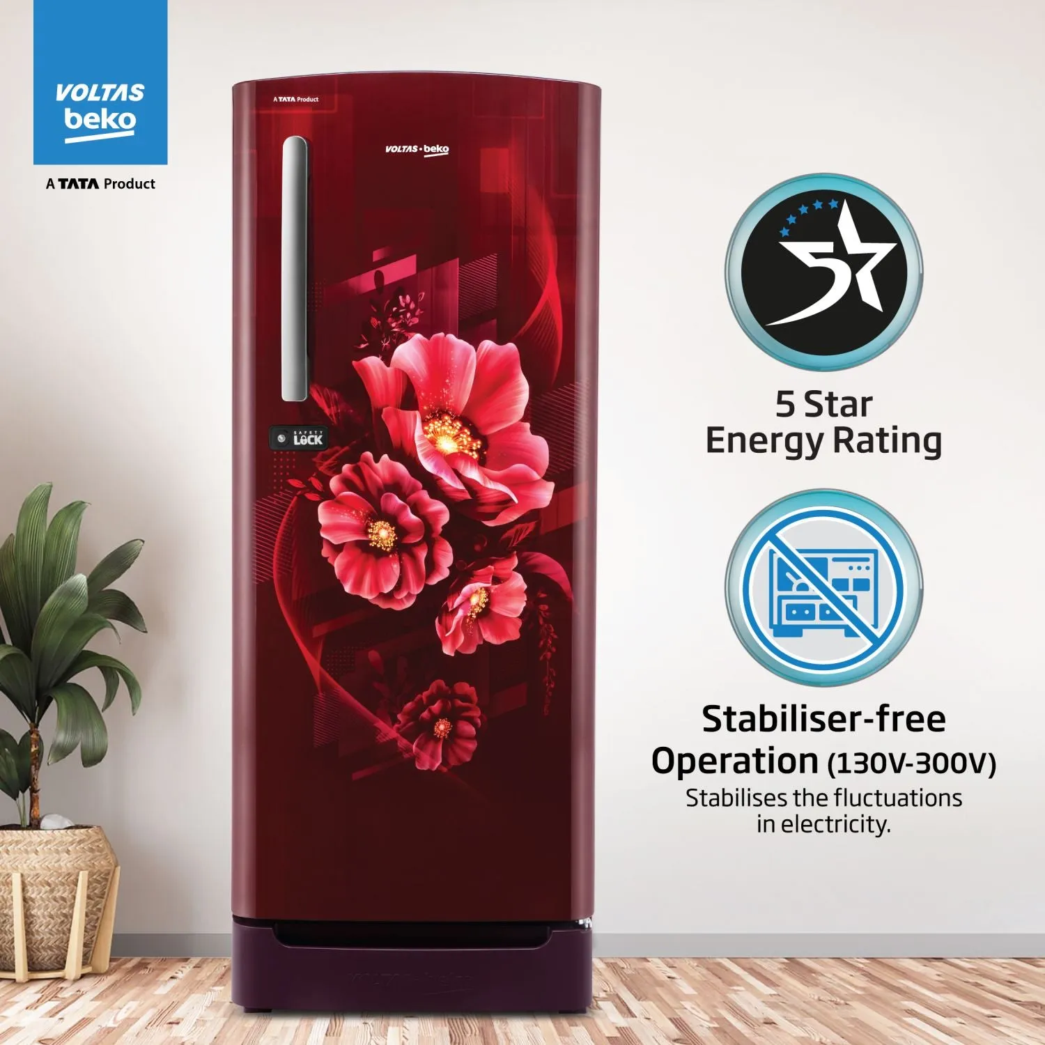 Voltas Beko 185 L, 5 Star, Direct Cool Single Door Refrigerator (Bonita Wine)