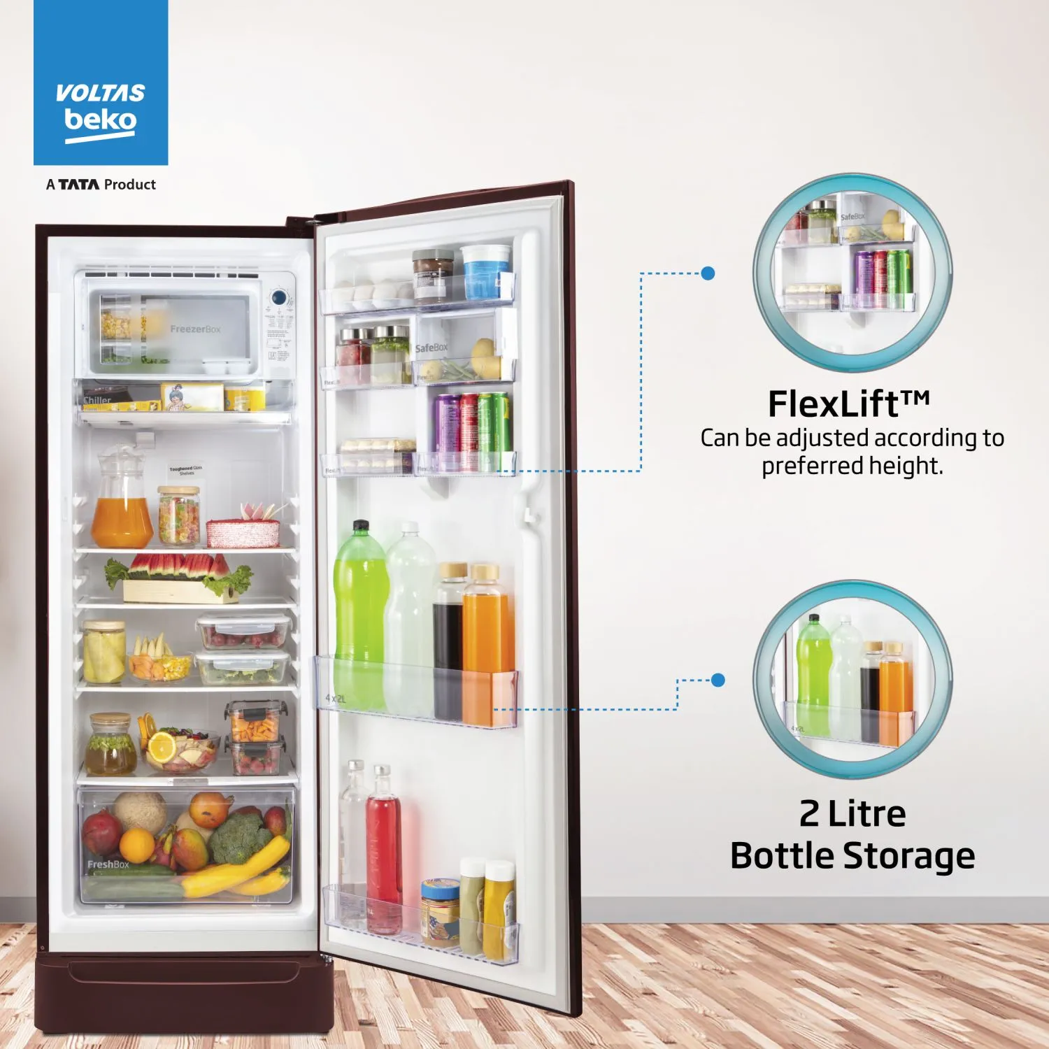 Voltas Beko 185 L, 5 Star, Direct Cool Single Door Refrigerator (Bonita Wine)