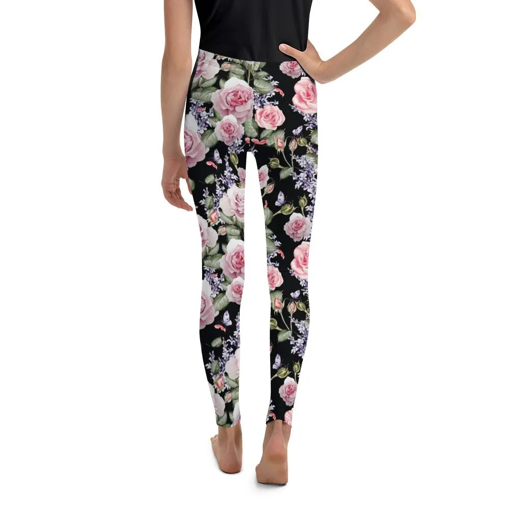 Watercolor Roses & Lavender Youth Leggings
