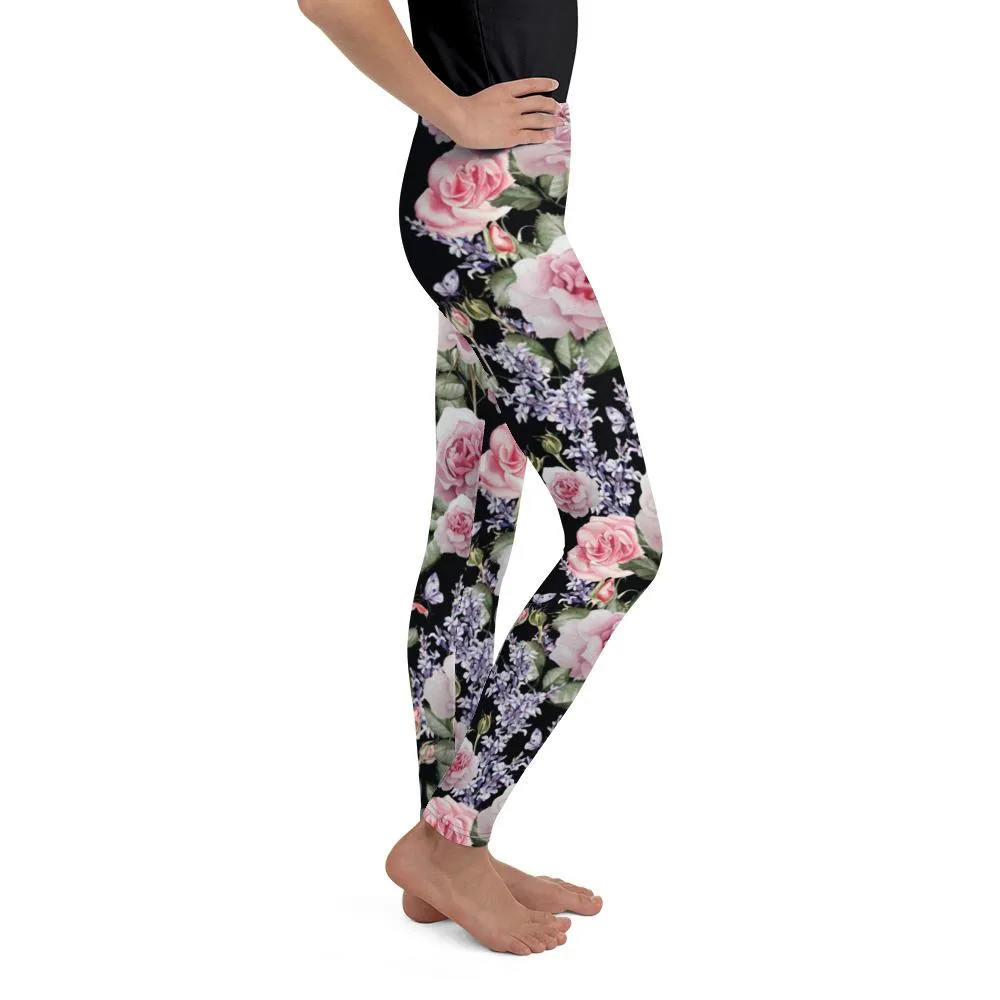 Watercolor Roses & Lavender Youth Leggings