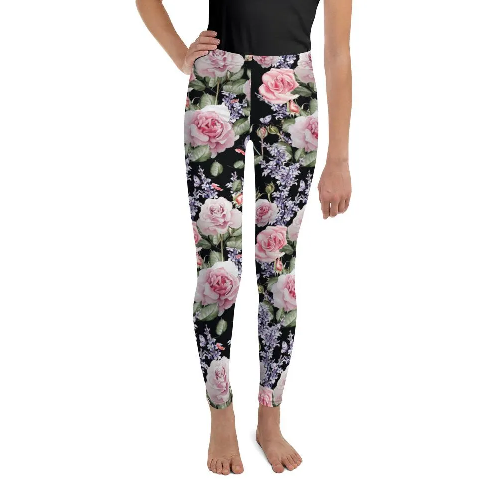 Watercolor Roses & Lavender Youth Leggings