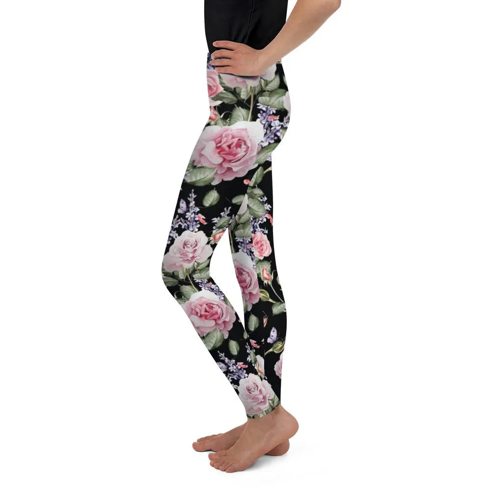 Watercolor Roses & Lavender Youth Leggings