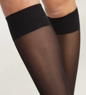 Women's knee-highs in black sheer voile with contrasting line Dim Style